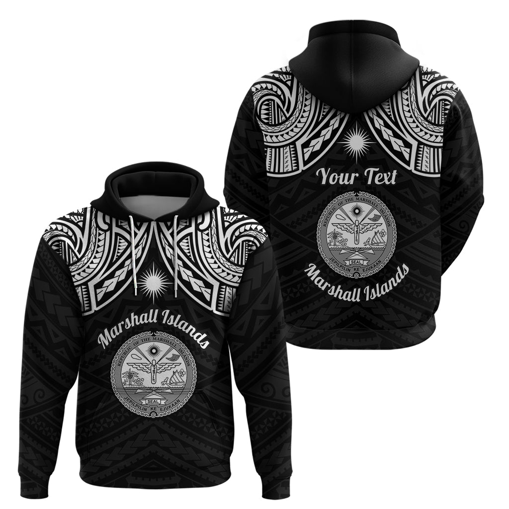 Personalised Marshall Islands Hoodie Black Polynesian Tribal Mix Coat Of Arms LT14