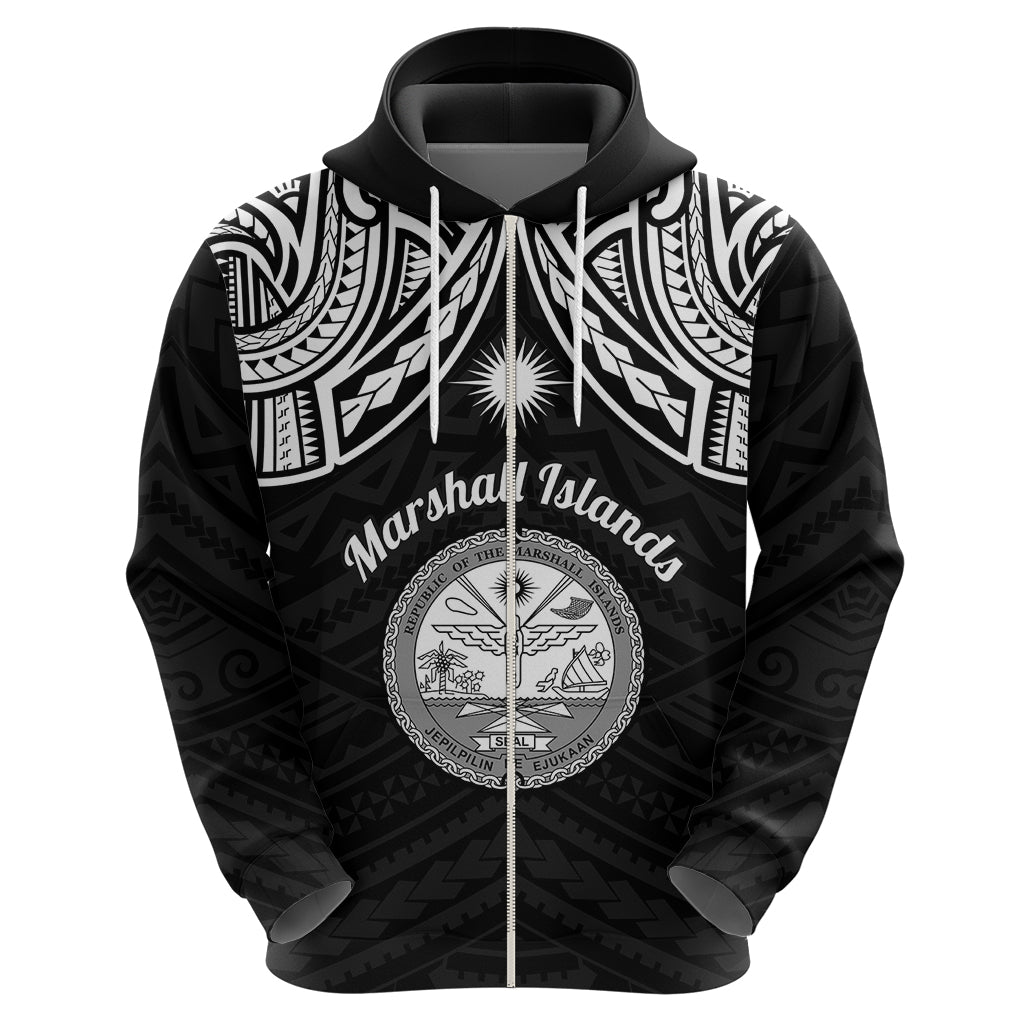 Personalised Marshall Islands Hoodie Black Polynesian Tribal Mix Coat Of Arms LT14