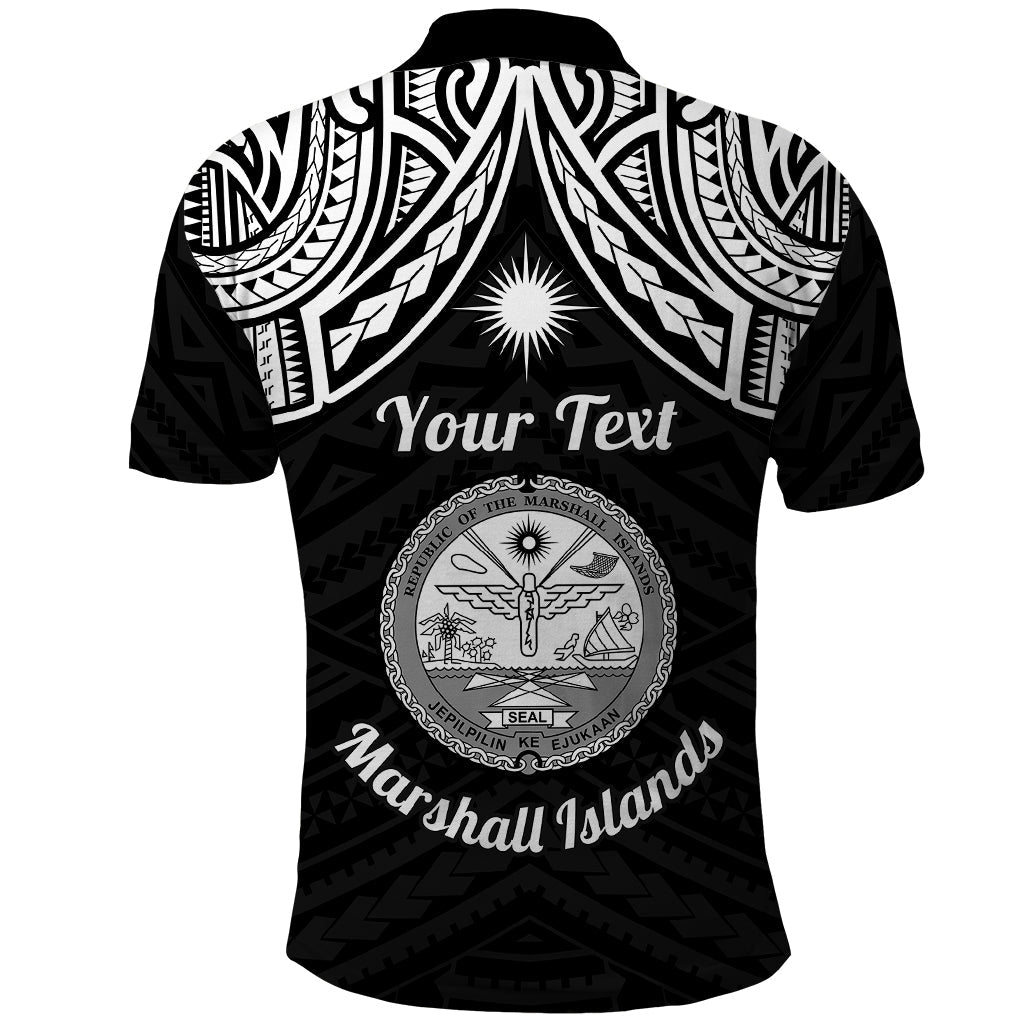 Personalised Marshall Islands Polo Shirt Black Polynesian Tribal Mix Coat Of Arms LT14