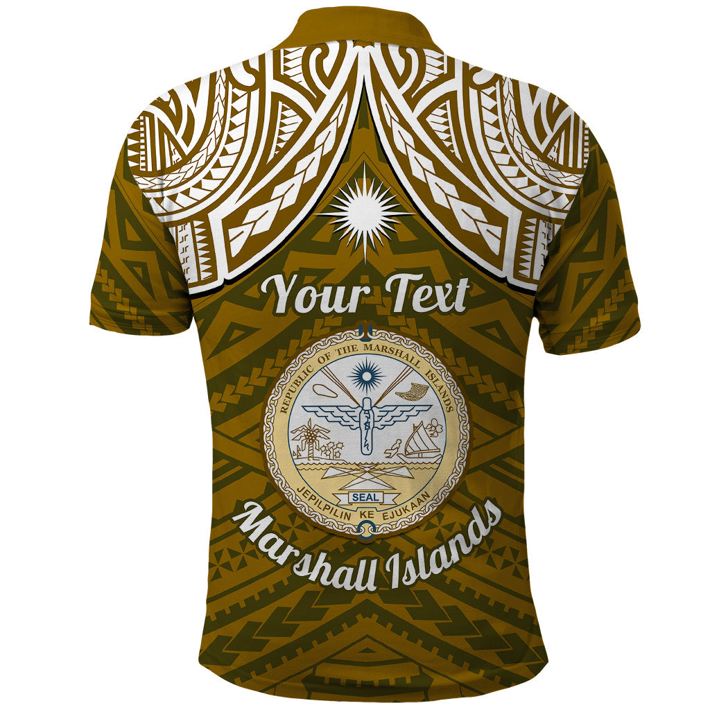 Personalised Marshall Islands Polo Shirt Gold Polynesian Tribal Mix Coat Of Arms LT14