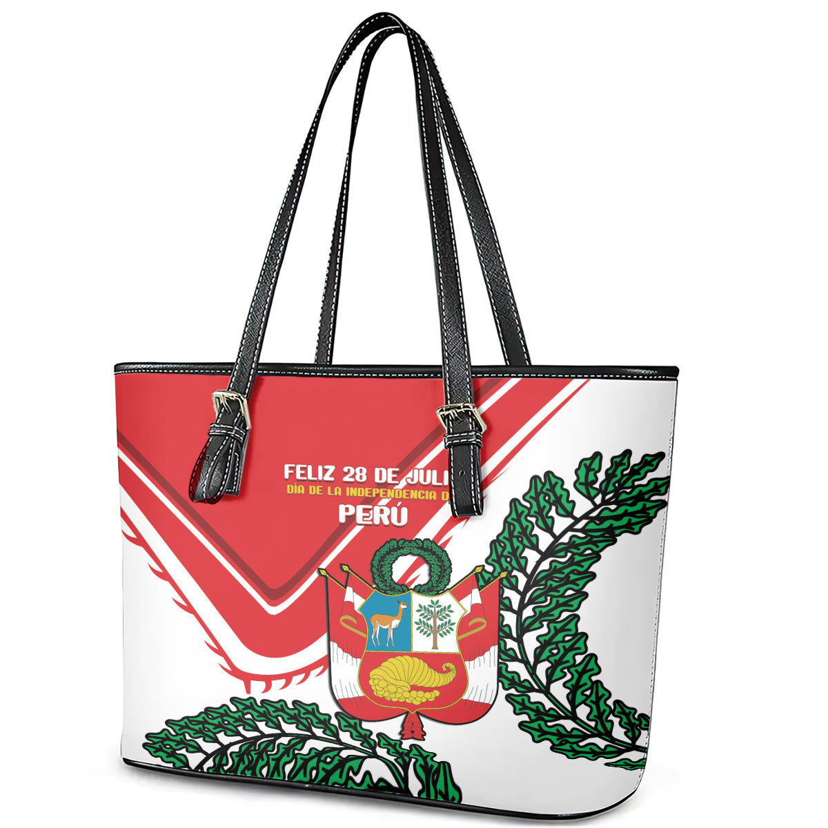 Peru Independence Day Leather Tote Bag Peruvian Coat Of Arms Feliz 28 de Julio LT14