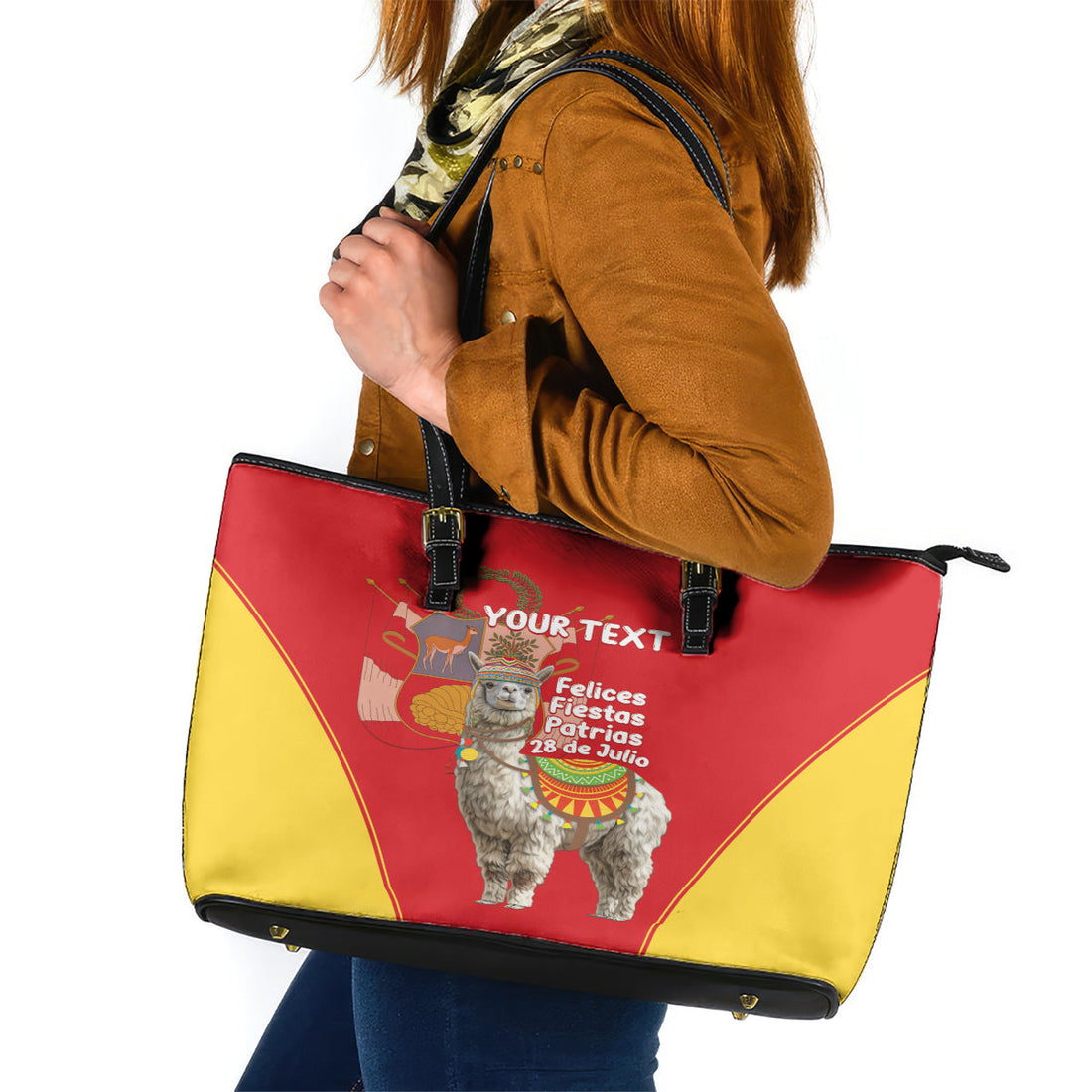 Personalised Peru Independence Day Leather Tote Bag Peruvian Alpaca Feliz 28 de Julio LT14