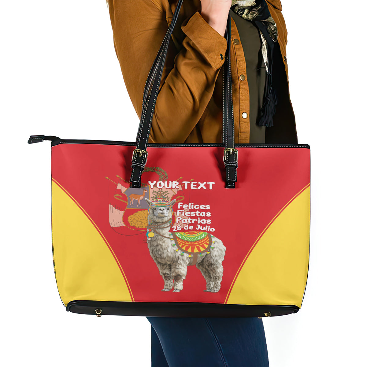 Personalised Peru Independence Day Leather Tote Bag Peruvian Alpaca Feliz 28 de Julio LT14