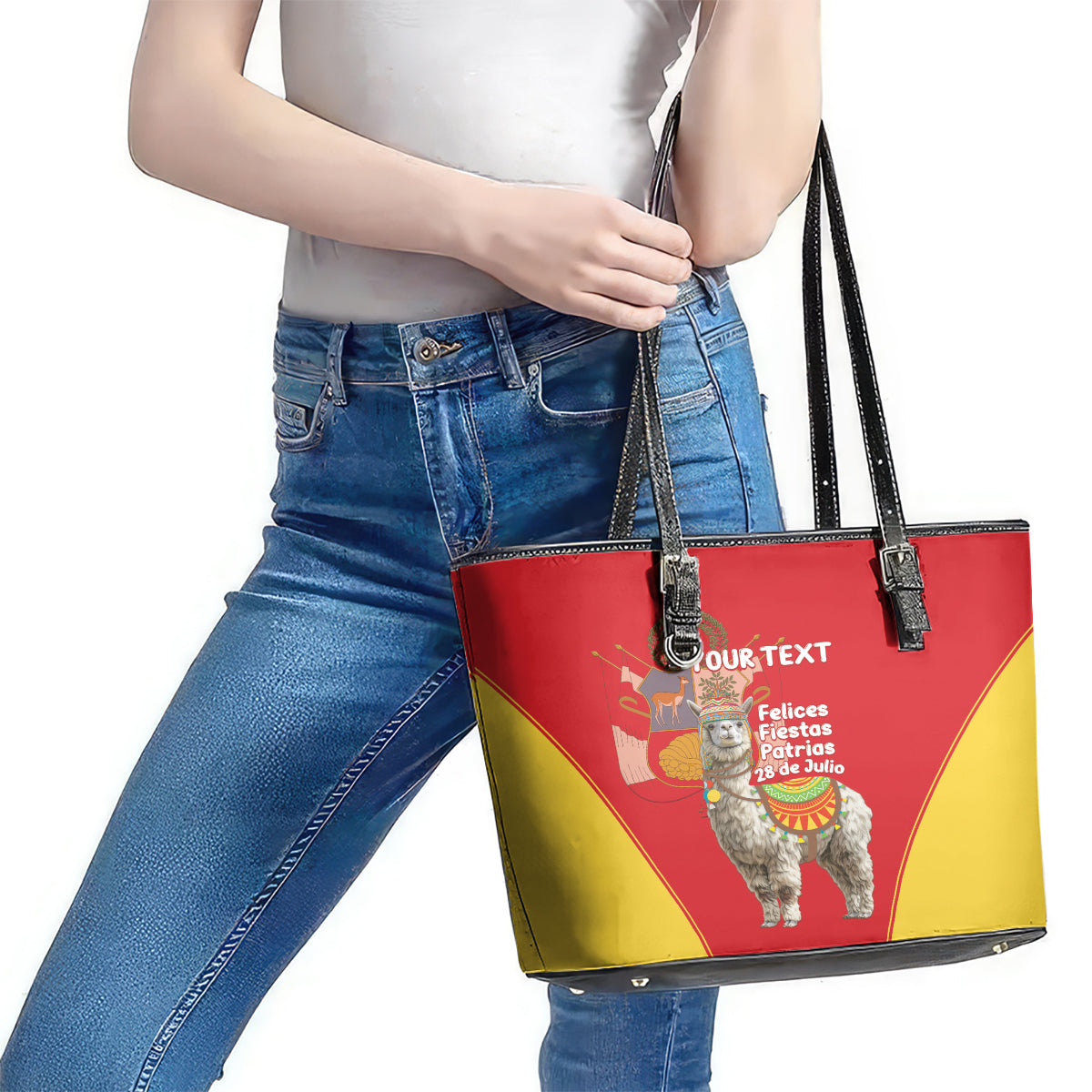 Personalised Peru Independence Day Leather Tote Bag Peruvian Alpaca Feliz 28 de Julio LT14
