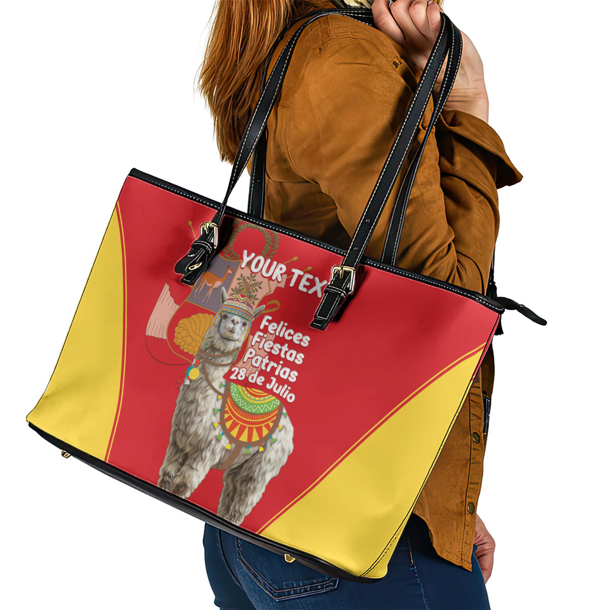 Personalised Peru Independence Day Leather Tote Bag Peruvian Alpaca Feliz 28 de Julio LT14