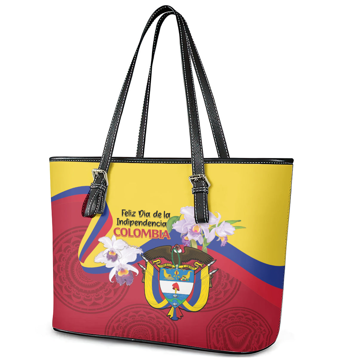Colombia Independence Day Leather Tote Bag Feliz Dia de la Independencia LT14