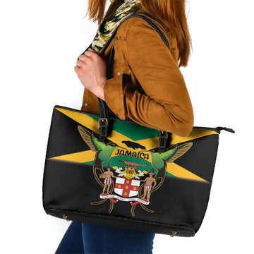 Jamaica Independence Day Leather Tote Bag Jumieka Coat Of Arms Mix Hummingbird LT14