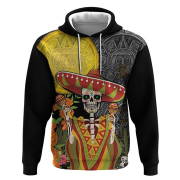 Mexico Dia De Los Muertos Hoodie Sugar Skull Sombrero Aztec Pattern LT14