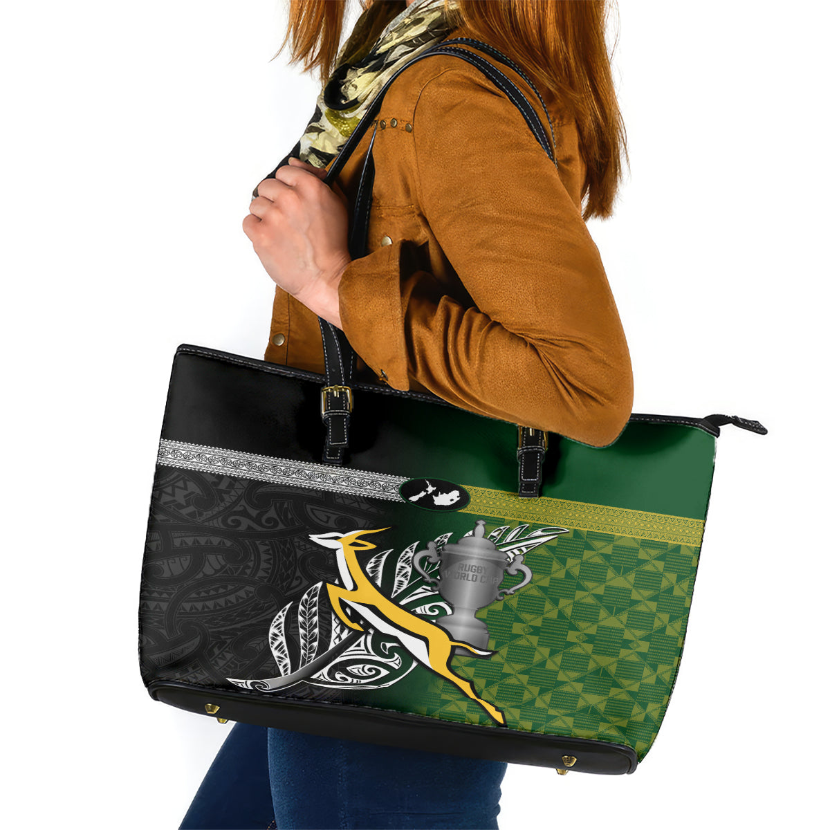New Zealand and South Africa Rugby Leather Tote Bag 2023 World Cup Final All Black Springboks Together LT14