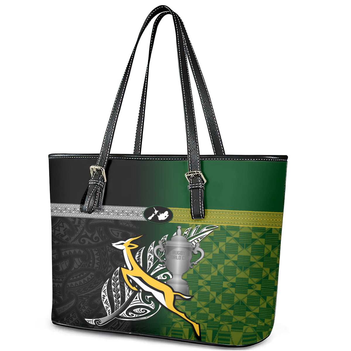 New Zealand and South Africa Rugby Leather Tote Bag 2023 World Cup Final All Black Springboks Together LT14
