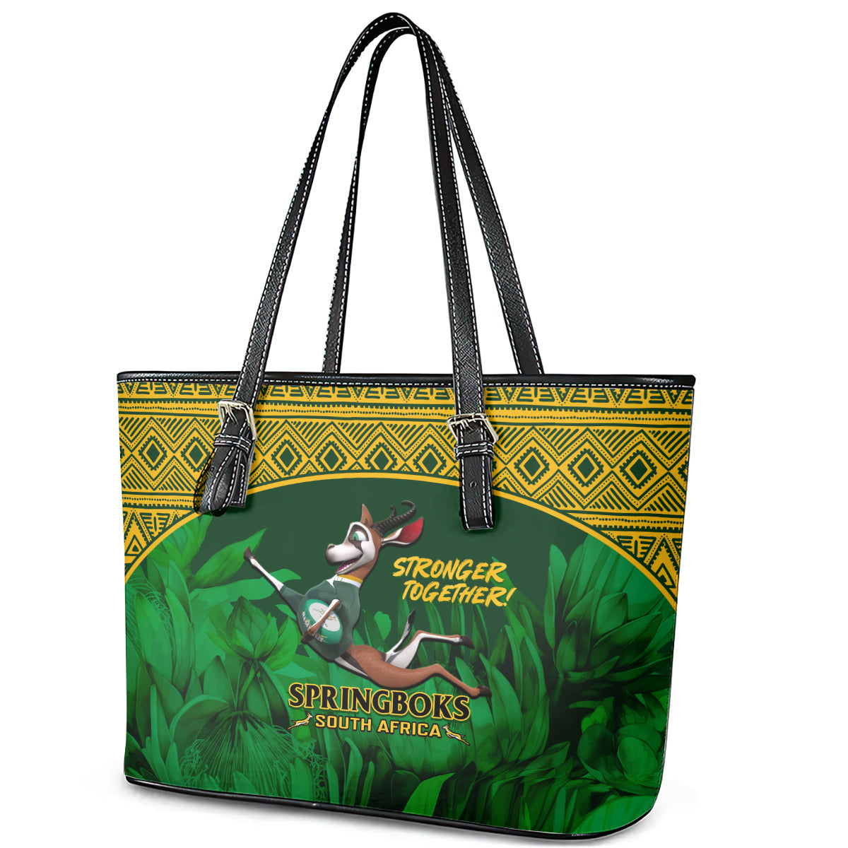 South Africa Rugby Leather Tote Bag Go Bokke World Cup Champions History LT14