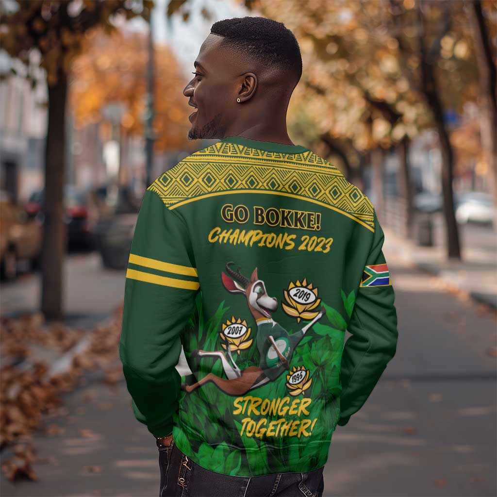 South Africa Rugby Sweatshirt Go Bokke World Cup Champions History LT14