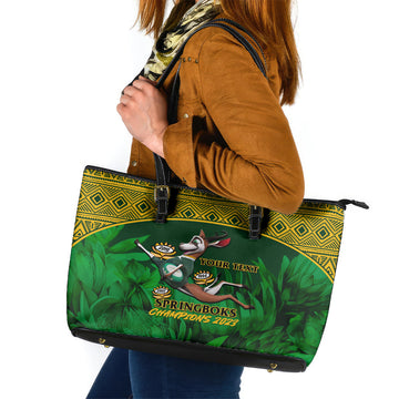 Custom South Africa Rugby Leather Tote Bag Go Bokke World Cup Champions History LT14