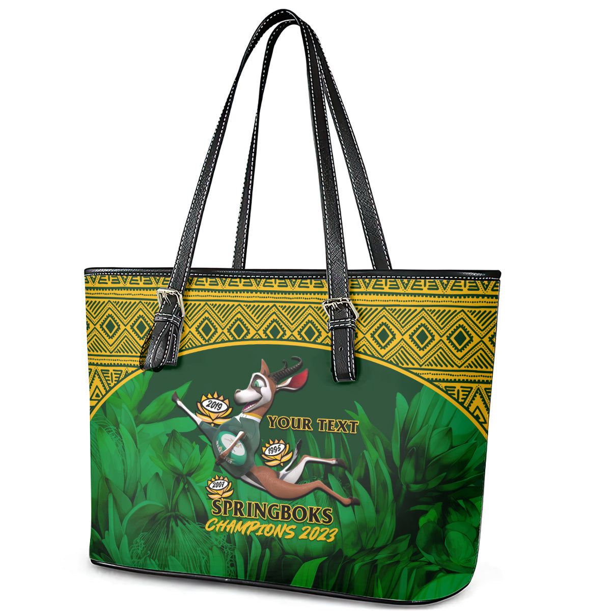Custom South Africa Rugby Leather Tote Bag Go Bokke World Cup Champions History LT14