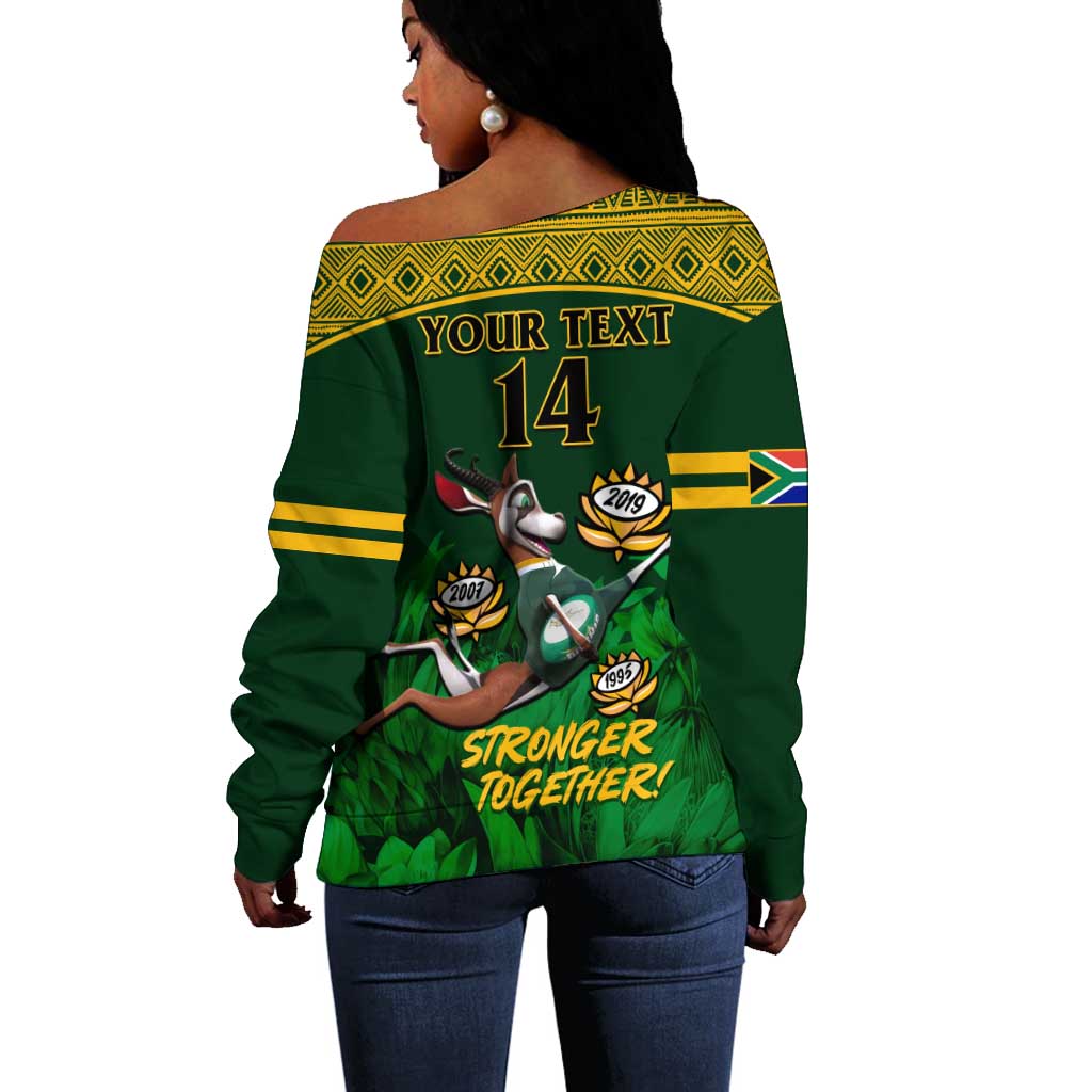 Custom South Africa Rugby Off Shoulder Sweater Go Bokke World Cup Champions History LT14