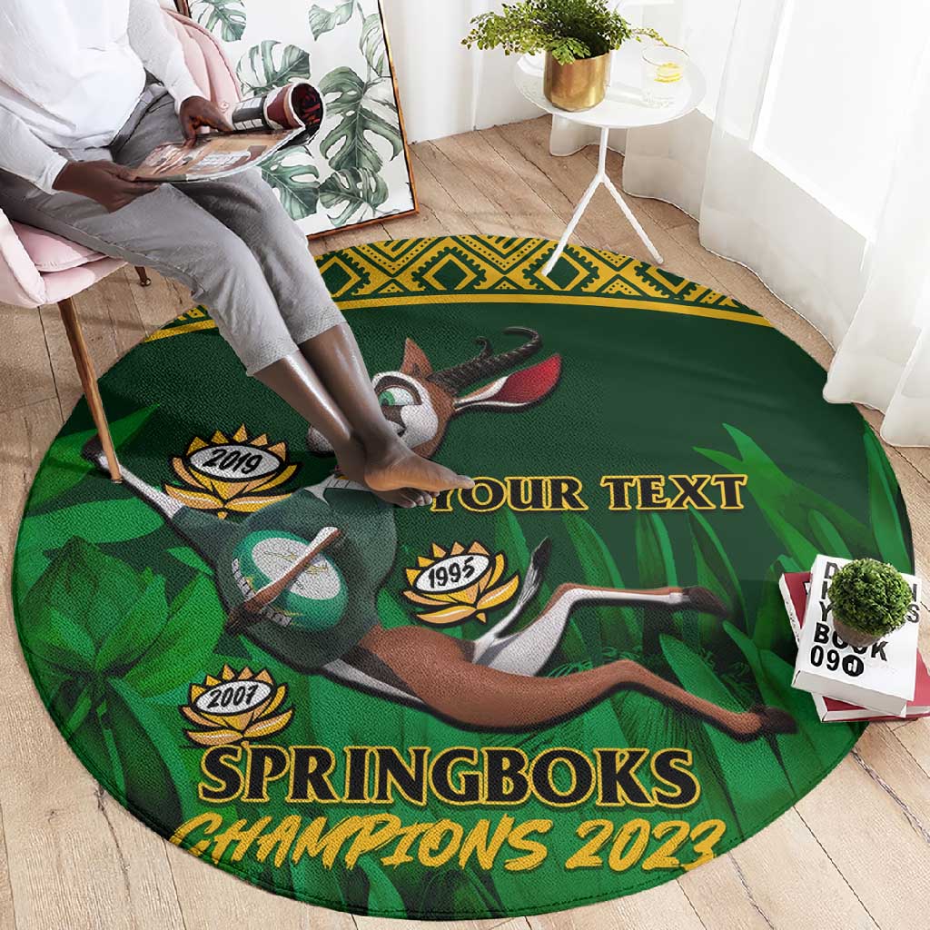 Custom South Africa Rugby Round Carpet Go Bokke World Cup Champions History LT14