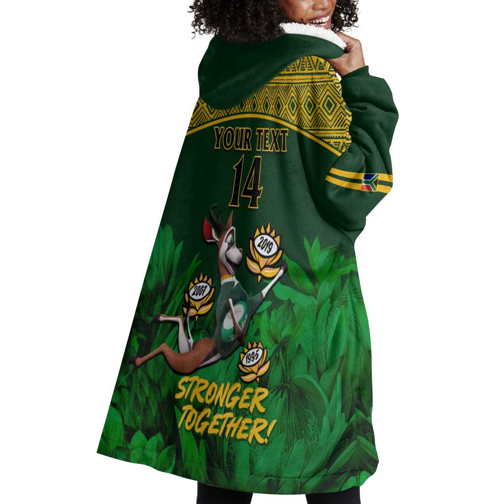 Custom South Africa Rugby Wearable Blanket Hoodie Go Bokke World Cup Champions History LT14