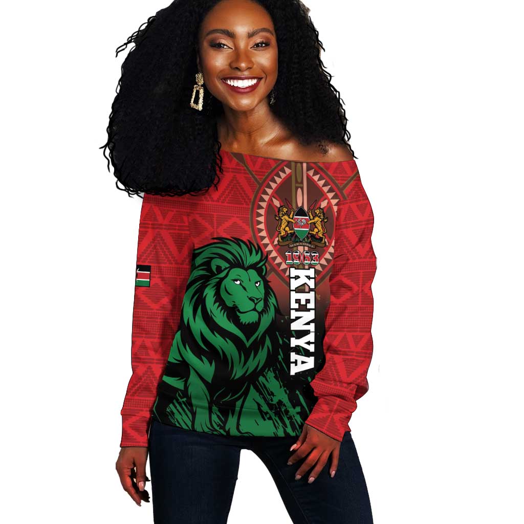 Kenya Independence Day Off Shoulder Sweater Jamhuri ya Kenya 1963 - African Pattern LT14