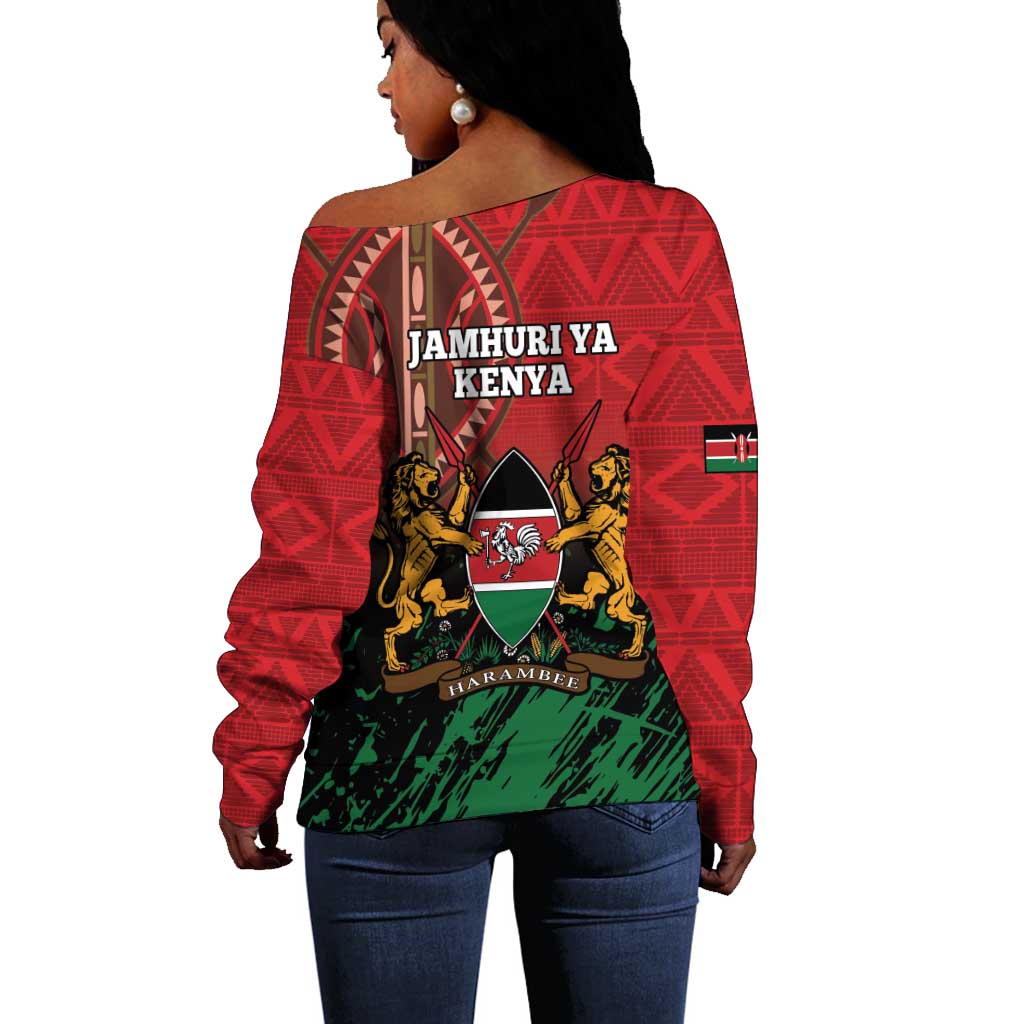 Kenya Independence Day Off Shoulder Sweater Jamhuri ya Kenya 1963 - African Pattern LT14