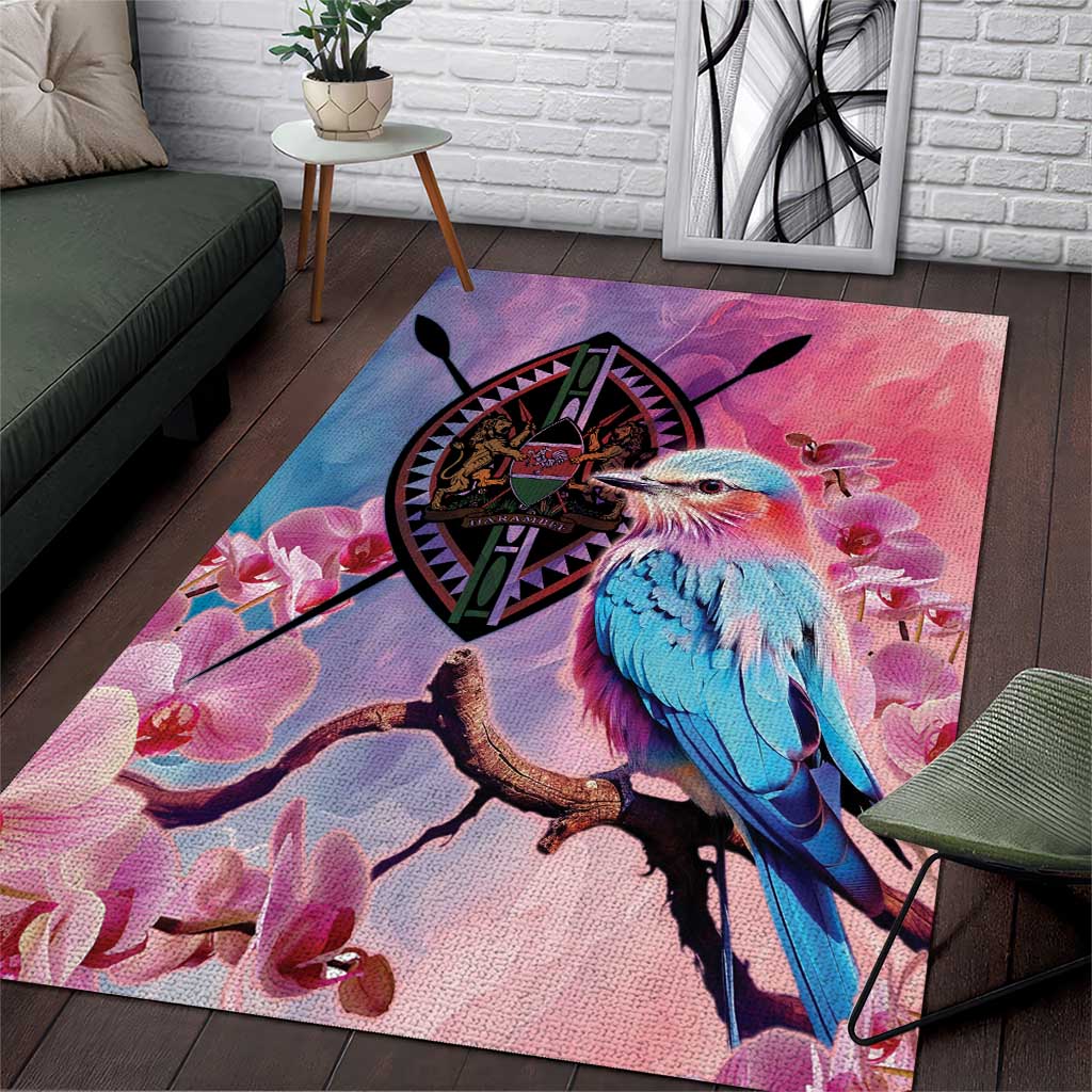 Kenya Lilac-Breasted Roller Area Rug Coat Of Arms Mix Orchid LT14