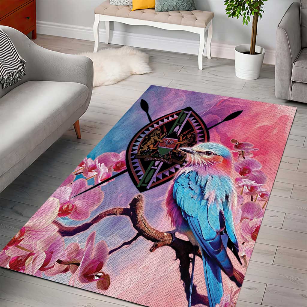 Kenya Lilac-Breasted Roller Area Rug Coat Of Arms Mix Orchid LT14