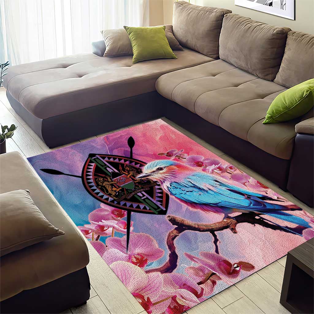 Kenya Lilac-Breasted Roller Area Rug Coat Of Arms Mix Orchid LT14