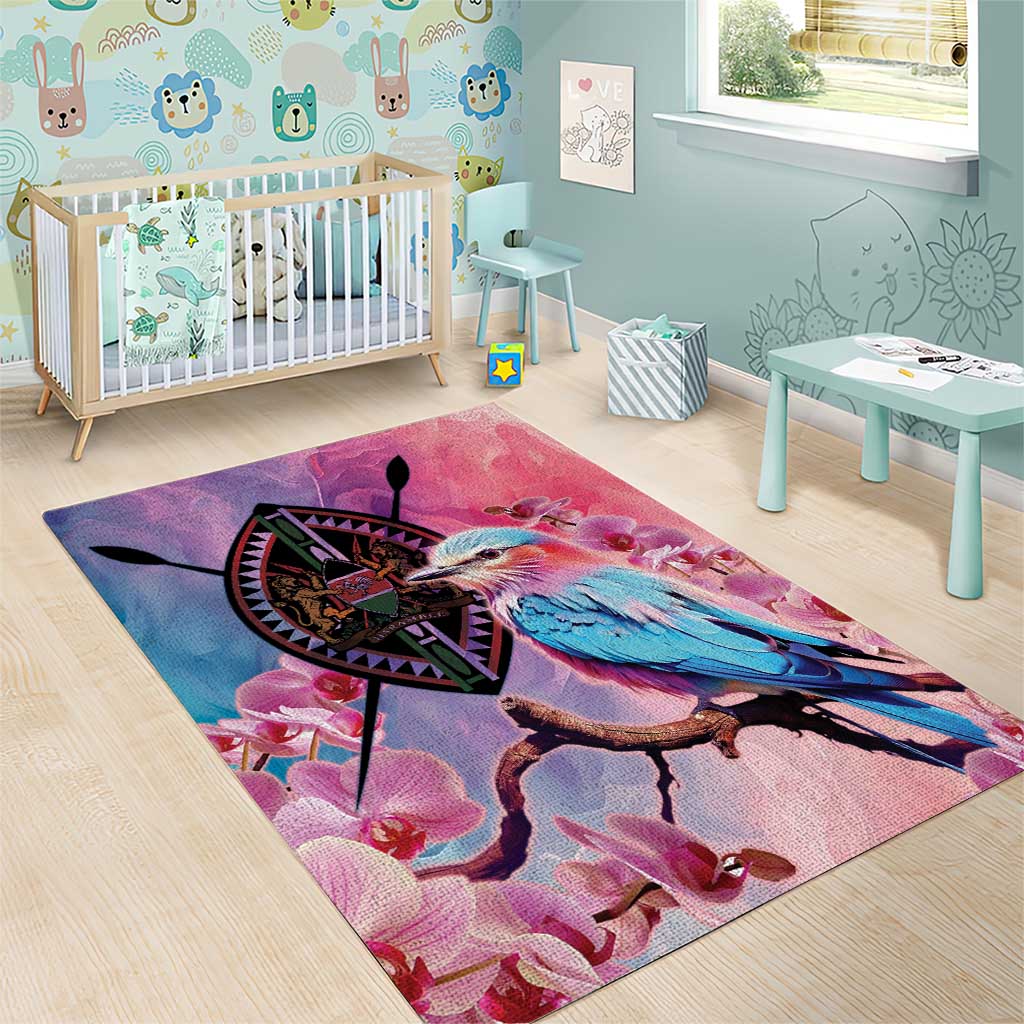 Kenya Lilac-Breasted Roller Area Rug Coat Of Arms Mix Orchid LT14