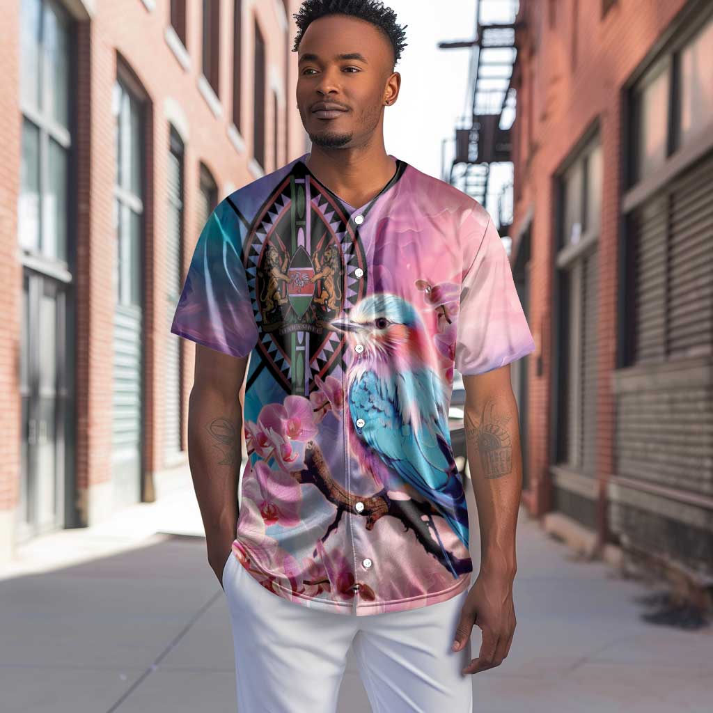 Kenya Lilac-Breasted Roller Baseball Jersey Coat Of Arms Mix Orchid LT14
