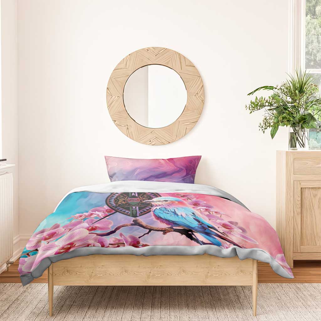 Kenya Lilac-Breasted Roller Bedding Set Coat Of Arms Mix Orchid LT14