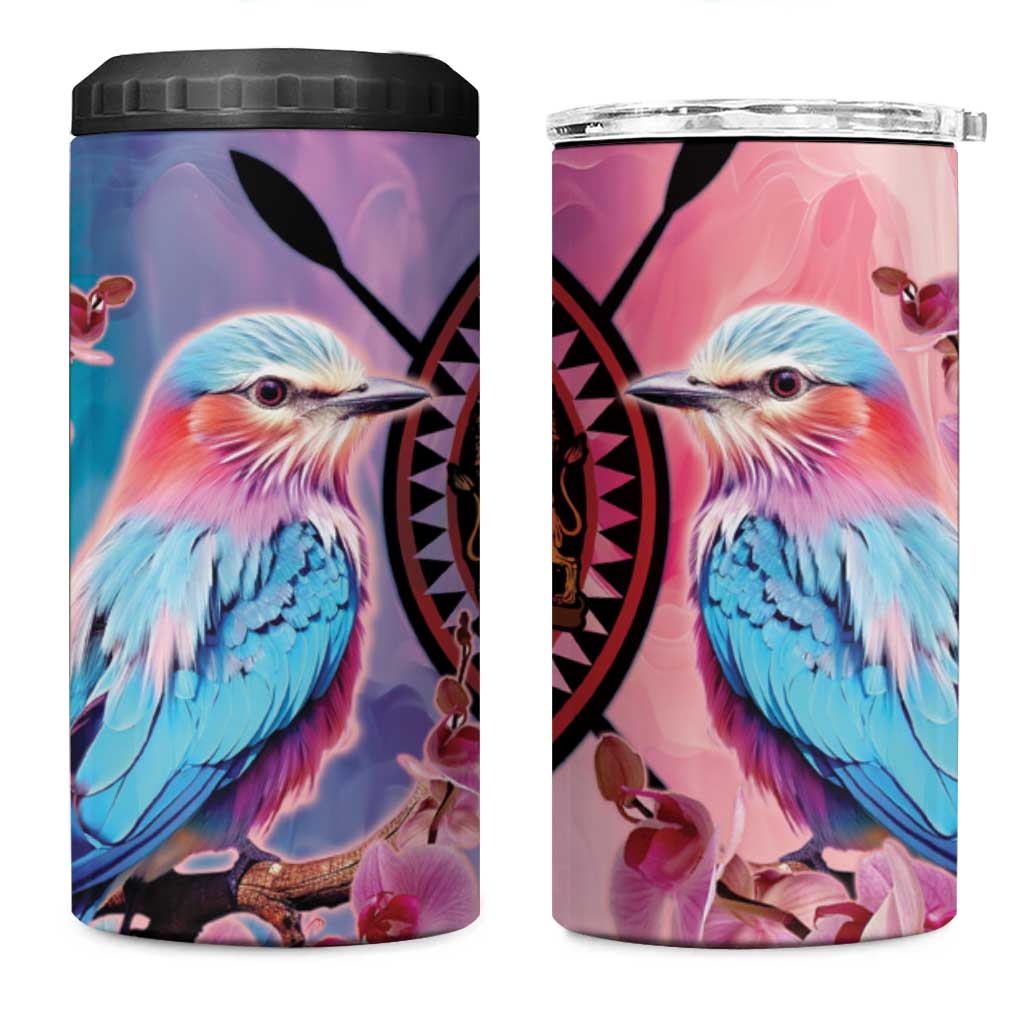 Kenya Lilac-Breasted Roller 4 in 1 Can Cooler Tumbler Coat Of Arms Mix Orchid LT14