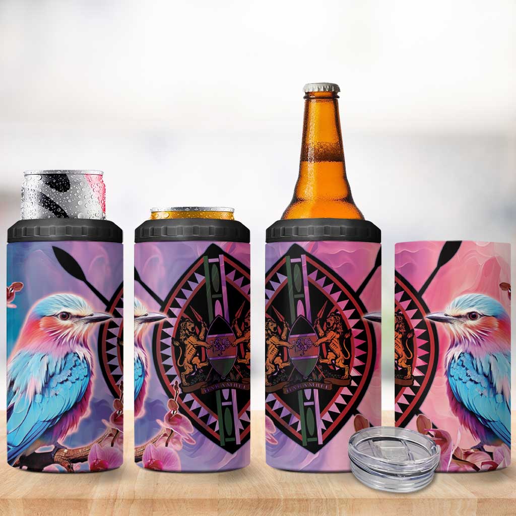 Kenya Lilac-Breasted Roller 4 in 1 Can Cooler Tumbler Coat Of Arms Mix Orchid LT14