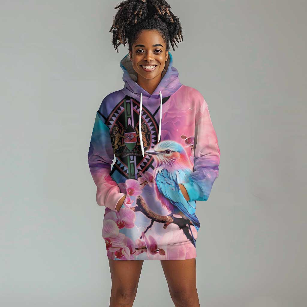 Kenya Lilac-Breasted Roller Hoodie Dress Coat Of Arms Mix Orchid LT14