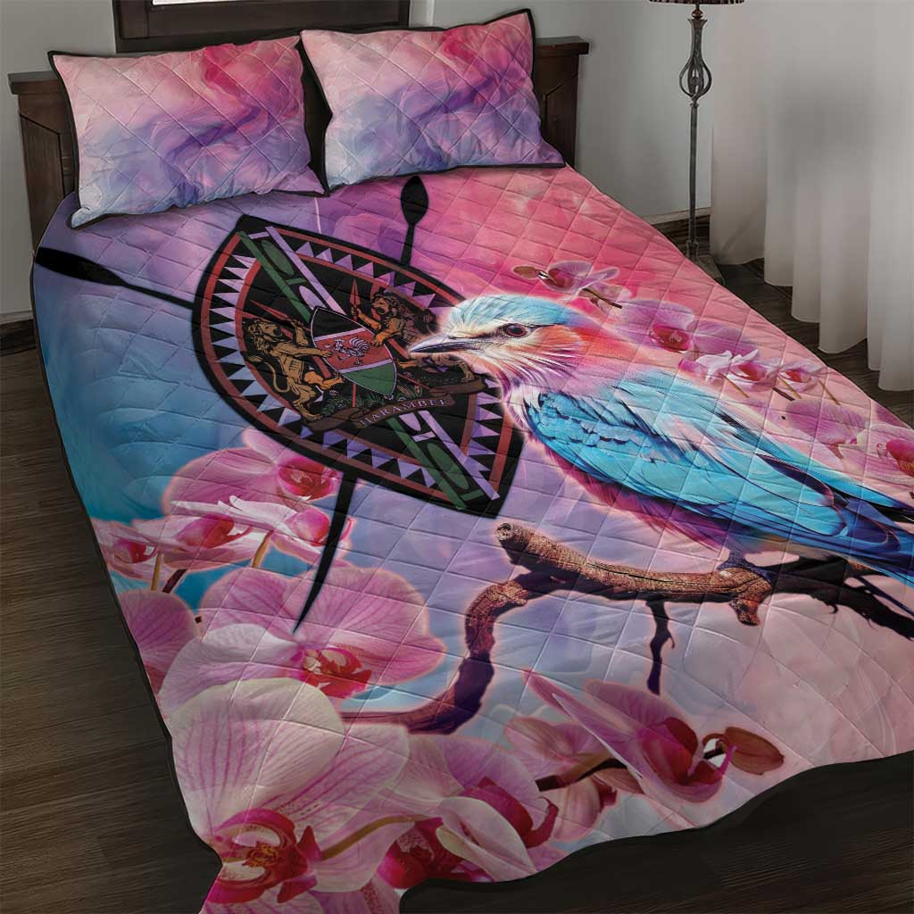 Kenya Lilac-Breasted Roller Quilt Bed Set Coat Of Arms Mix Orchid LT14