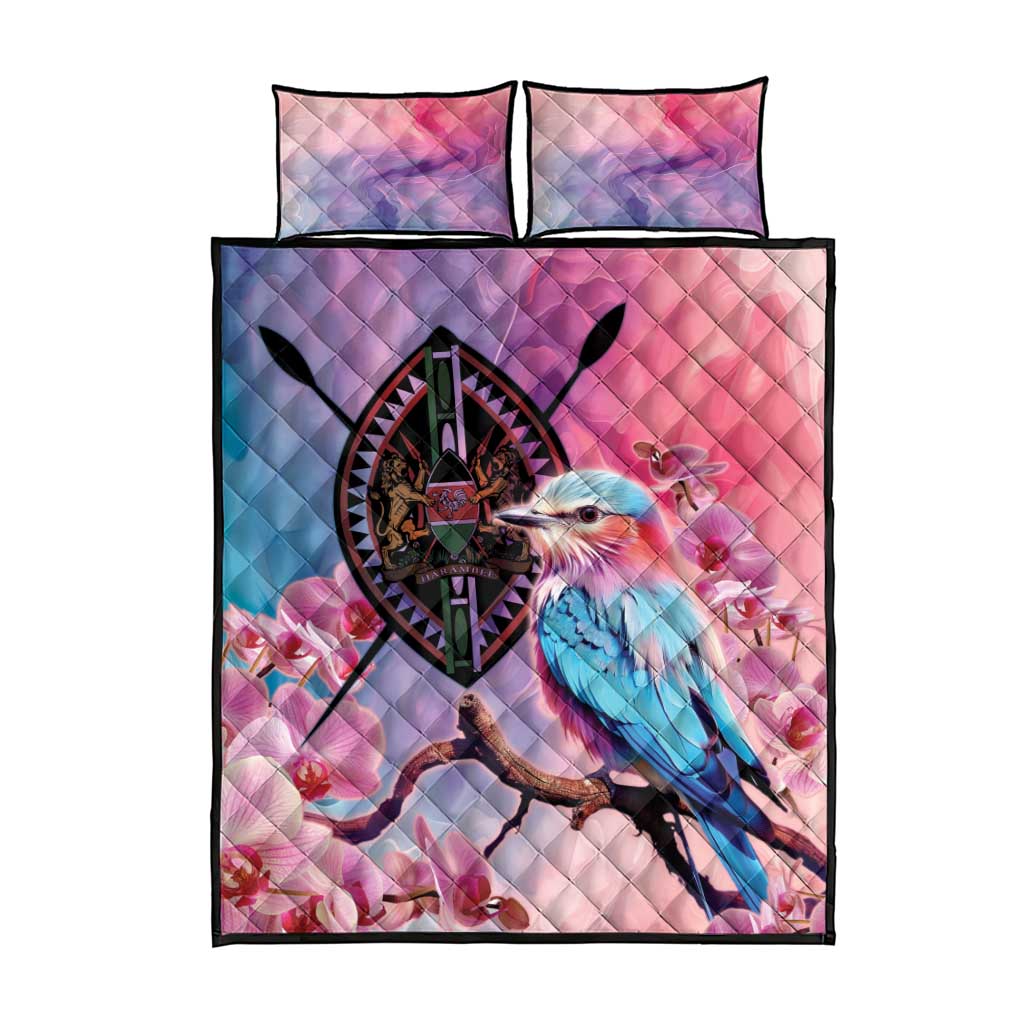 Kenya Lilac-Breasted Roller Quilt Bed Set Coat Of Arms Mix Orchid LT14