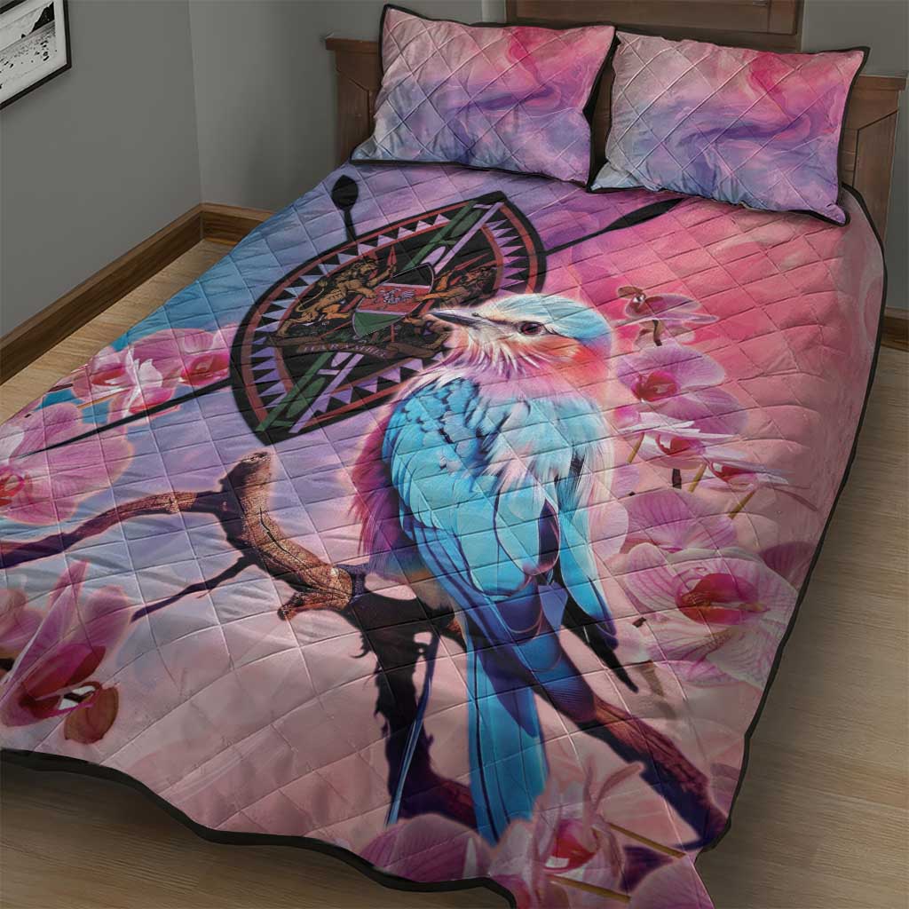 Kenya Lilac-Breasted Roller Quilt Bed Set Coat Of Arms Mix Orchid LT14