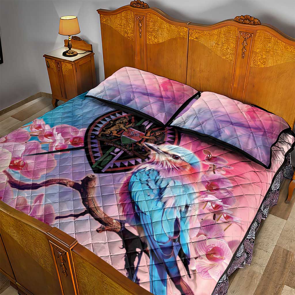 Kenya Lilac-Breasted Roller Quilt Bed Set Coat Of Arms Mix Orchid LT14