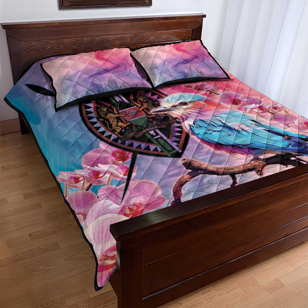 Kenya Lilac-Breasted Roller Quilt Bed Set Coat Of Arms Mix Orchid LT14