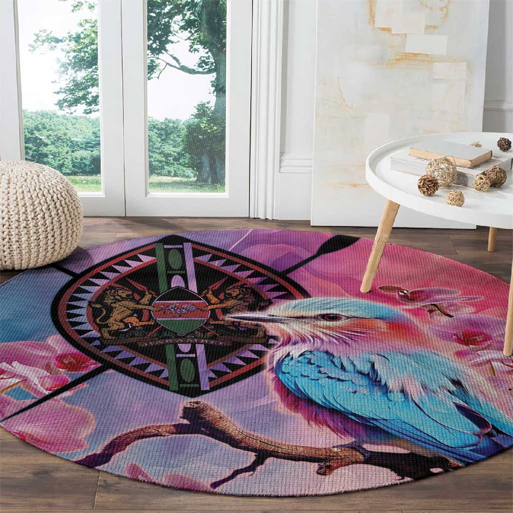 Kenya Lilac-Breasted Roller Round Carpet Coat Of Arms Mix Orchid LT14