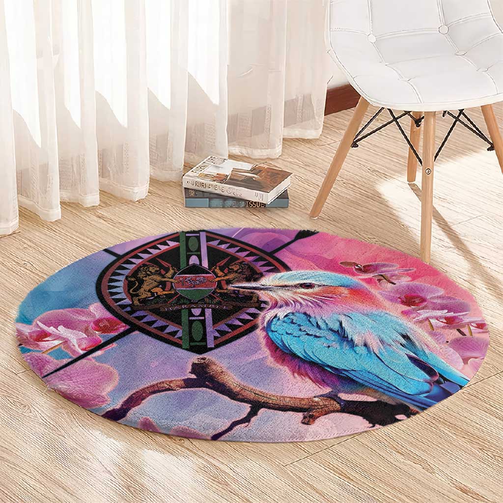 Kenya Lilac-Breasted Roller Round Carpet Coat Of Arms Mix Orchid LT14