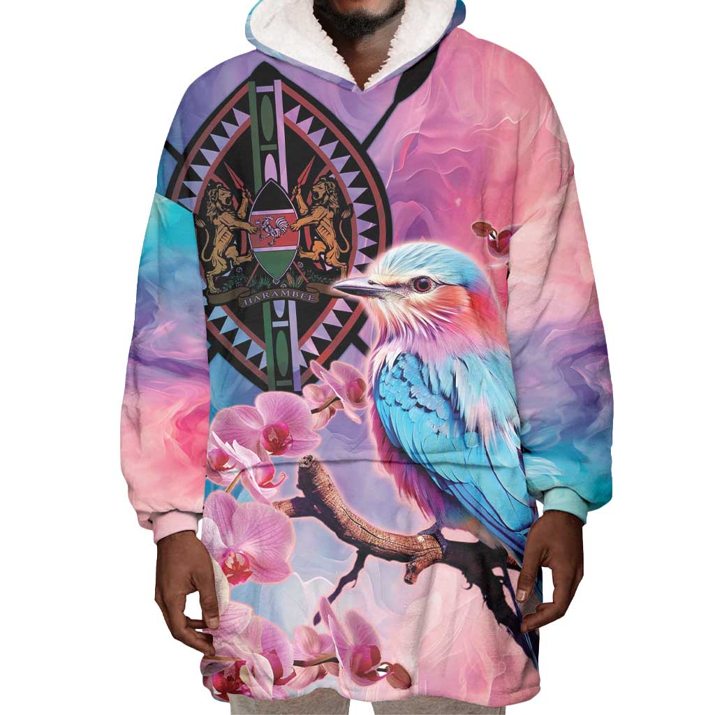 Kenya Lilac-Breasted Roller Wearable Blanket Hoodie Coat Of Arms Mix Orchid LT14