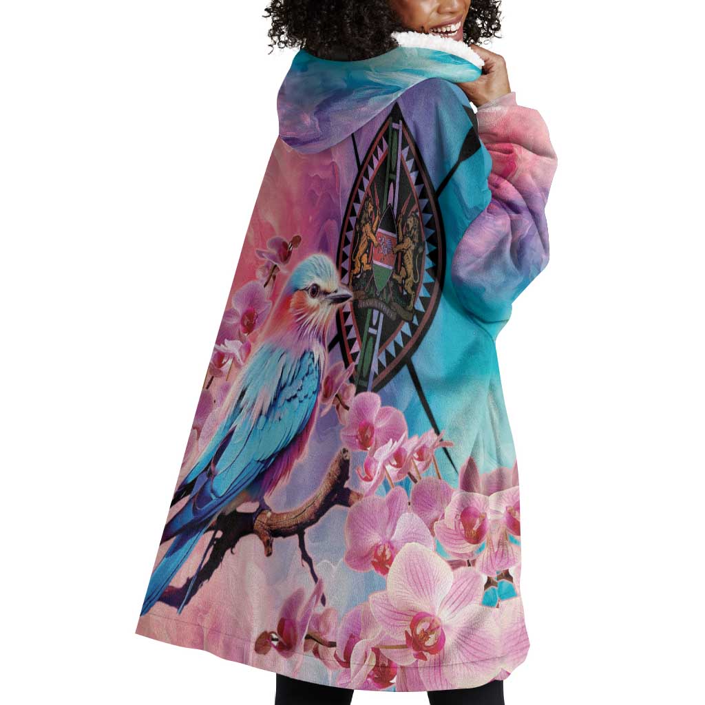 Kenya Lilac-Breasted Roller Wearable Blanket Hoodie Coat Of Arms Mix Orchid LT14