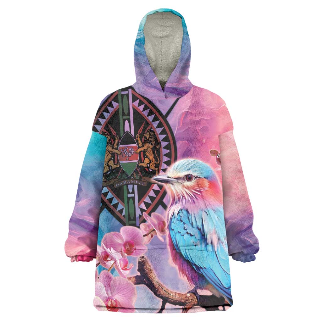 Kenya Lilac-Breasted Roller Wearable Blanket Hoodie Coat Of Arms Mix Orchid LT14