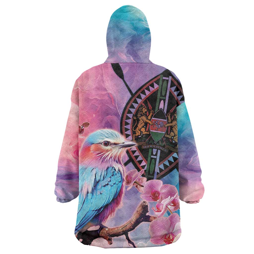 Kenya Lilac-Breasted Roller Wearable Blanket Hoodie Coat Of Arms Mix Orchid LT14