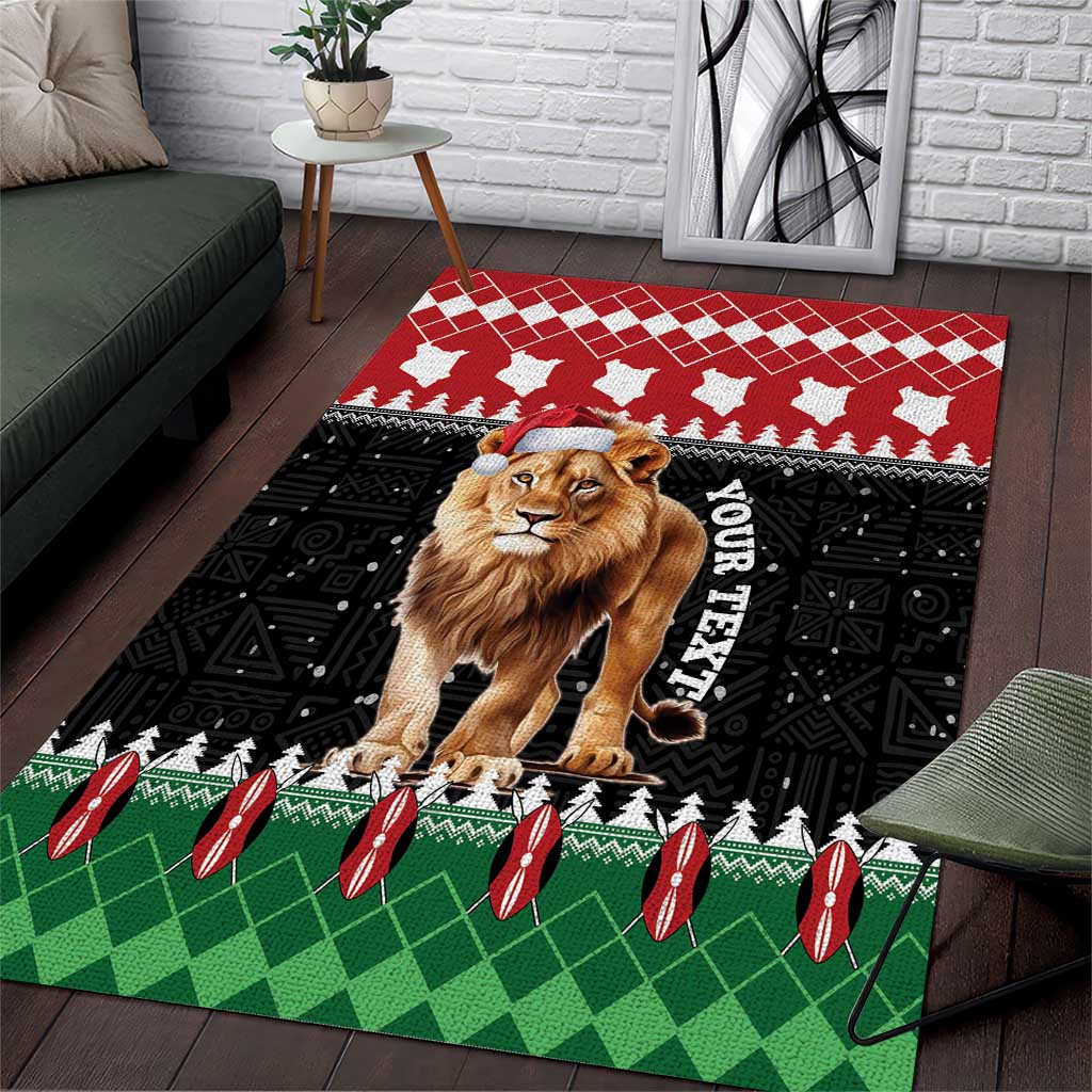 Personalized Kenya Christmas Area Rug Lion Santa - Heri Ya Krismasi! LT14
