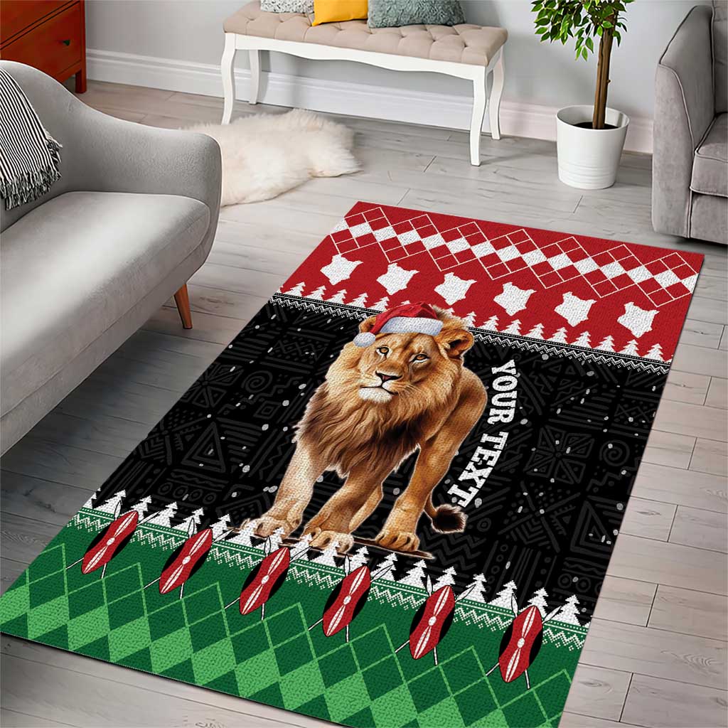Personalized Kenya Christmas Area Rug Lion Santa - Heri Ya Krismasi! LT14