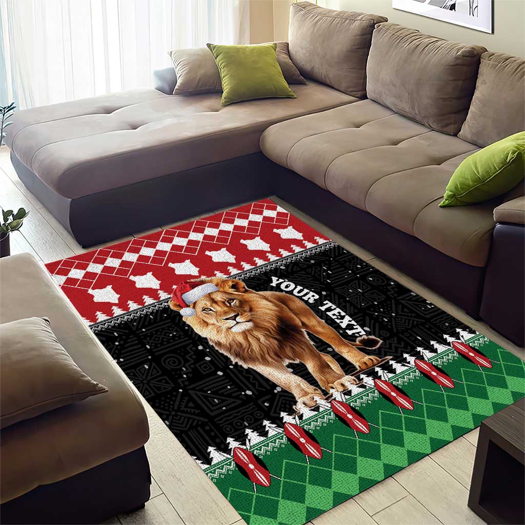 Personalized Kenya Christmas Area Rug Lion Santa - Heri Ya Krismasi! LT14