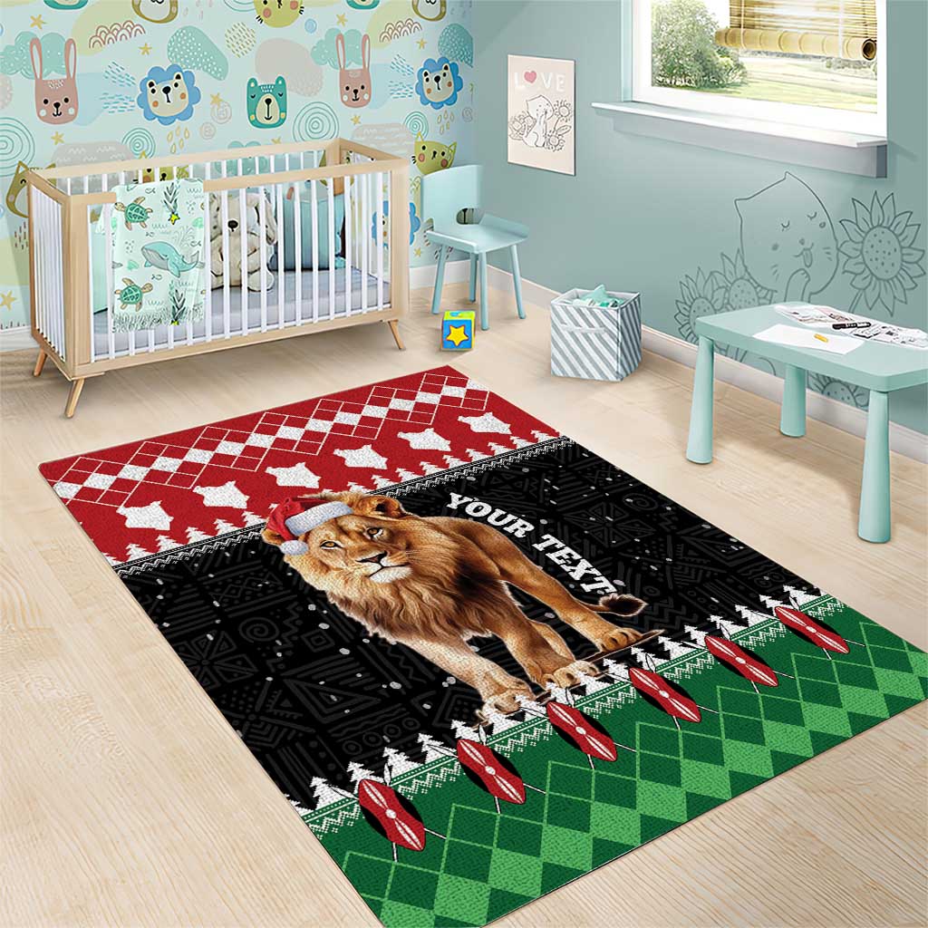 Personalized Kenya Christmas Area Rug Lion Santa - Heri Ya Krismasi! LT14