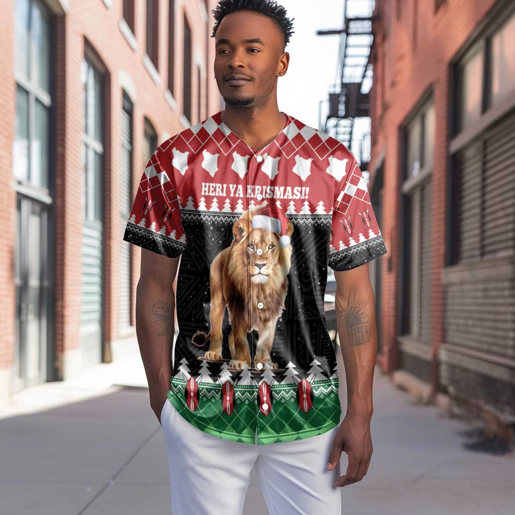 Personalized Kenya Christmas Baseball Jersey Lion Santa - Heri Ya Krismasi! LT14
