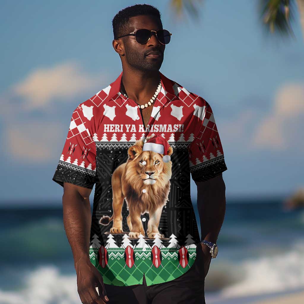 Personalized Kenya Christmas Hawaiian Shirt Lion Santa - Heri Ya Krismasi! LT14