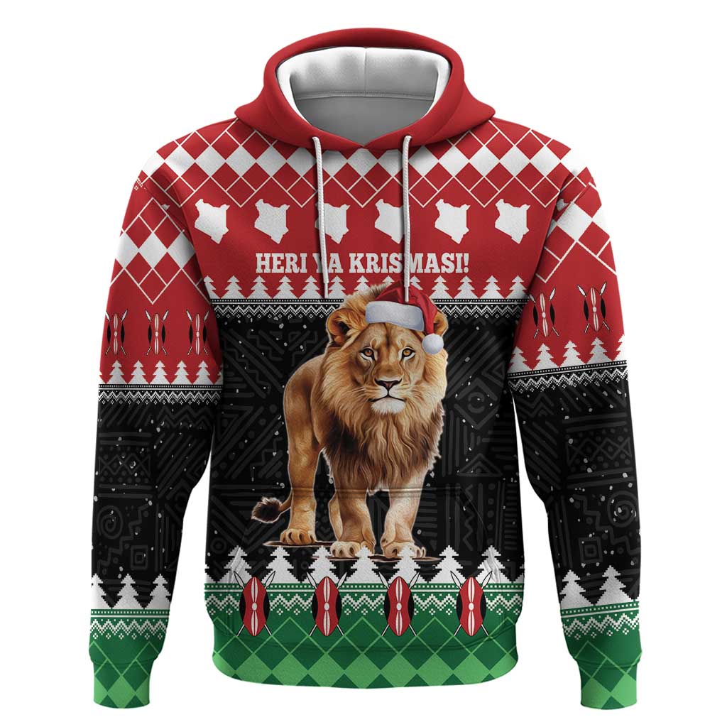 Personalized Kenya Christmas Hoodie Lion Santa - Heri Ya Krismasi! LT14